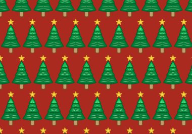 Kırmızı arka planda Noel ağacı deseni