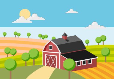 Bazı ekilmiş tarlalarda bir çiftliğin manzarası