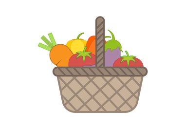 Beyaz arka planda sebzeli sepet.