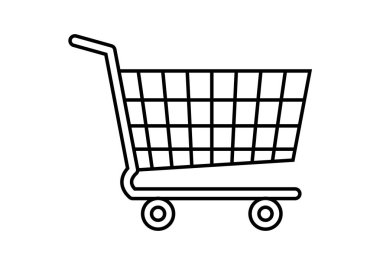 Beyaz arkaplanda siyah alışveriş arabası simgesi