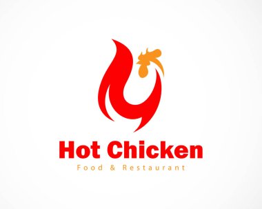 sıcak tavuk logosu yaratıcı tasarım kavramı horoz ve ateş