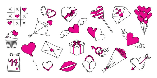 Adesivos Rosa Branca Valentines Para Dia Dos Namorados Conjunto Desenhado — Vetor de Stock