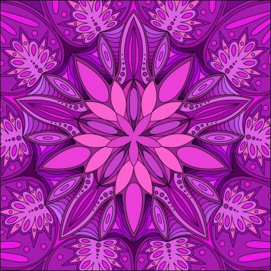 Siyah arkaplanda mandala şeklinde renkli dairesel desen. Mehendi Dövme Süsleme Mandala Tasarımı. Boyama kitabı sayfası. Vektör illüstrasyonu.