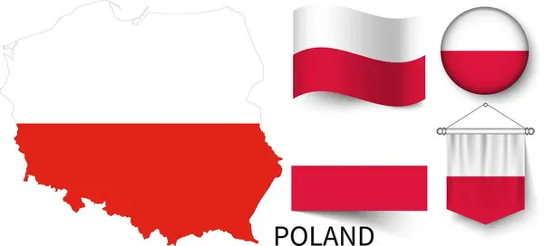 Polonya ulusal bayraklarının ve Polonya sınırlarının çeşitli şekilleri