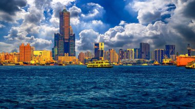 Stunning scenic cloud view, broad city skyline,Spectacular city sight and vast blue sea in Kaohsiung Harbor.Kaohsiung,Taiwan.For branding,calender,postcard,screensave,wallpaper,poster,banner,cover,website.High quality photo