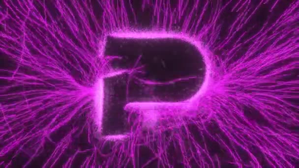 Písmeno Odhalení Zářícím Neonovém Elektrickém Poli Podle Zakřivených Paprsků Jisker — Stock video