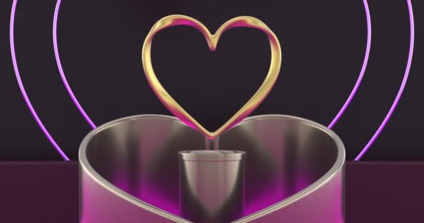 Сердечная Тематика Scene Gold Heart Appears Bright Pink Heart Shaped — стоковое видео