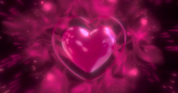 ピンクの心臓は爆発 ピンクの煙で鼓動する 心臓は外殻を5回爆発する バレンタインと母の日 8月3日など ブラックバックの4Kアニメーション — ストック動画