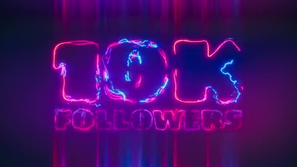 10K Followers Title Dynamic Multicolor Animated Neon Letters Litting Lightings — стоковое видео