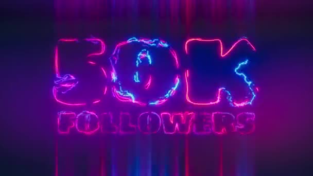 50K Followers Title Dynamic Multicolor Animated Neon Letters Ligning Lightings — стоковое видео