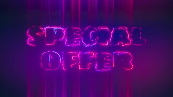 Offerta Speciale Titolo Dinamico Multicolore Lettere Neon Animate Illuminate Fulmini Video Stock