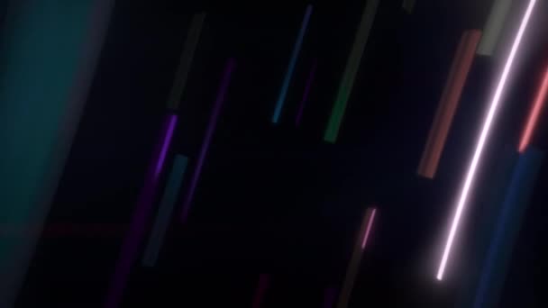 Полет Через Движущиеся Разноцветные Столбы Неоновые Огни Абстрактная Футуристическая Анимация — стоковое видео