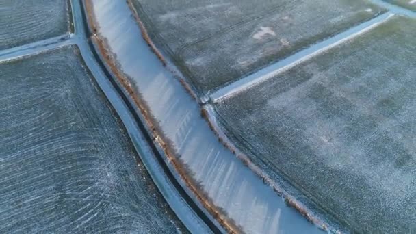 Frozen Canal White Pastures Friesland Netherlands Drone Footage — Stock video
