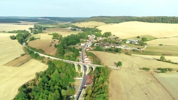 Γέφυρα Που Μοιάζει Υδραγωγείο Μικρή Πόλη Haute Marne Γαλλία Drone — Αρχείο Βίντεο