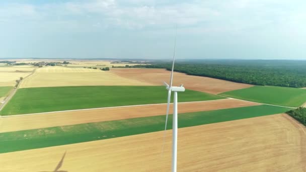 Кружится Вокруг Ветряной Турбины Ветряной Ферме Марна Франция Drone Footage — стоковое видео