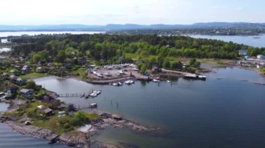 Oslo Adası Lindya Çok Tekneli Genel Görünüm Limanı - Oslo, Norveç 2.7K Hava Görüntüsü