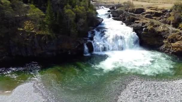 Kardalsfossen Waterval Artistic Shot Tilt Myrdal Noorwegen Luchtfoto — Stockvideo