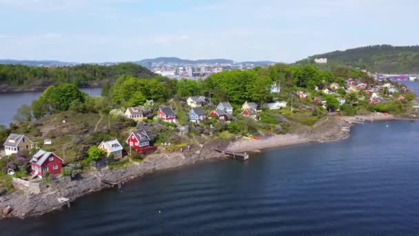 Oslo Island Bleikya Piękne Tradycyjne Norweskie Domy Oslo Norwegia Aerial — Wideo stockowe