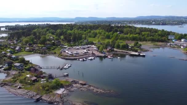 Oslo Island Lindya Visão Geral Porto Com Muitos Barcos Oslo — Vídeo de Stock