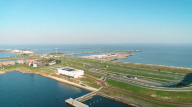 Kornwerderzand with Wadden Center Building - Friesland, Hollanda 4K Drone Görüntüleri