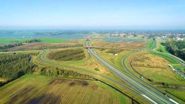 Dutch Highway Intersection Burgum Friesland Netherlands Drone Cctage — стоковое видео