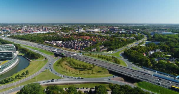 Zwolle Países Baixos Setembro 2019 Big Roundabout Abaixo Rodovia A28 — Vídeo de Stock