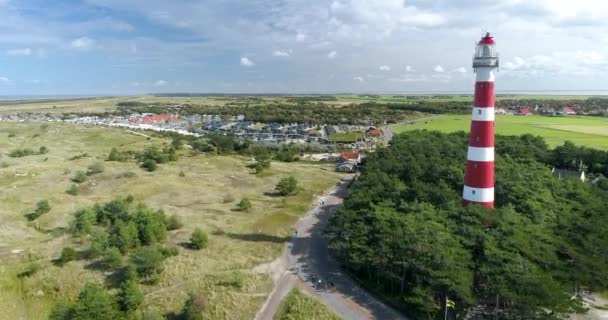 Ameland Lighthouse Vacation Park Rising Shot Ameland Netherlands Drone Footage — Stock Video