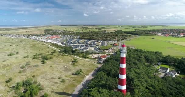 Ameland Lighthouse Vacation Homes Dunes Circling Shot Ameland Netherlands Drone — 图库视频影像