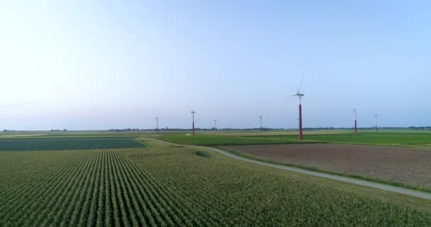 Voando Baixo Sobre Colheitas Wind Farm Direita Friesland Holanda Drone — Vídeo de Stock