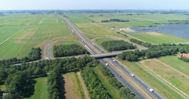 Highway Exit Cars Trucks Caravans Stationary Shot Beetsterzwaag Friesland Netherlands — стоковое видео