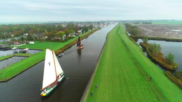 Holandský Plachtění Závod Názvem Strontrace Vítězná Loď Verwisseling Rising Shot — Stock video