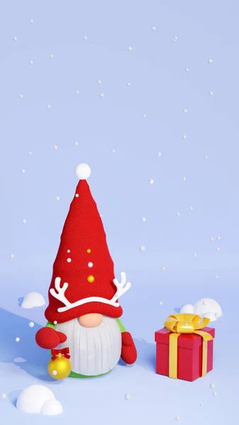 Kerst Scandinavische Kabouter Met Geschenkdoos Kerstboom Speelgoed Maken Illustratie Nordic — Stockfoto