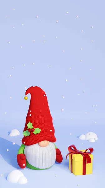 Χριστούγεννα Σκανδιναβικό Gnome Κουτί Δώρου Και Χιόνι Καθιστούν Εικονογράφηση Nordic — Φωτογραφία Αρχείου