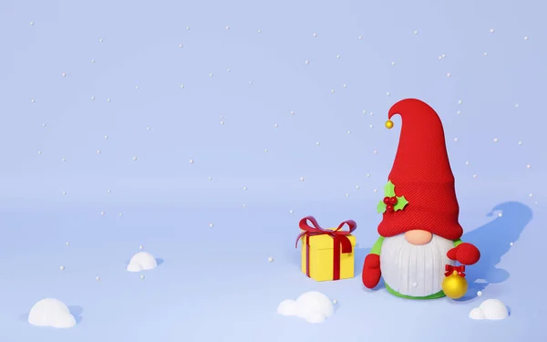 Kerst Scandinavische Kabouter Met Rode Hoed Met Geschenkdoos Kerstboom Speelgoed — Stockfoto