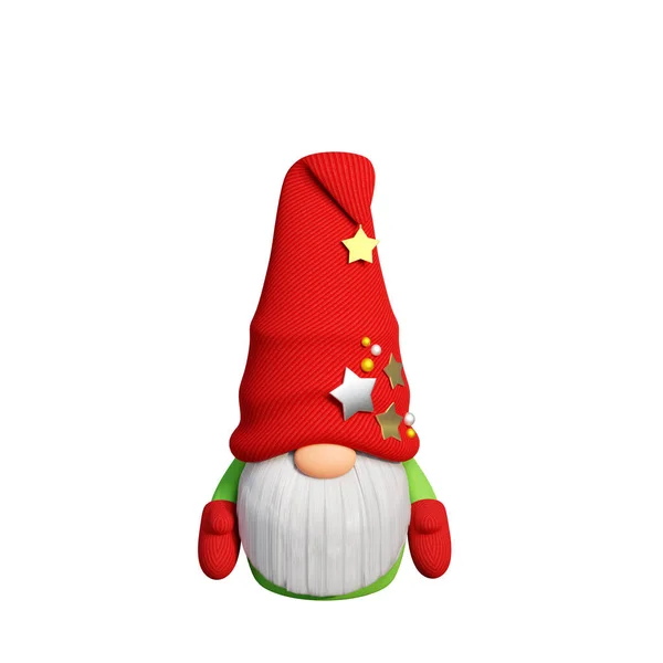 Christmas Scandinavian Gnome Long White Beard Red Hat Decorated Stars — Stock Photo, Image
