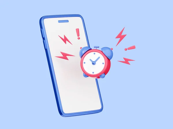 Alarme Relógio Telefone Celular Renderização Pulando Tocando Relógio Vermelho Azul — Fotografia de Stock