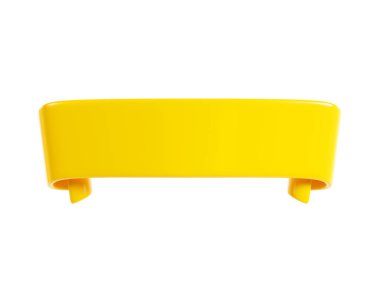 Ribbon text banner 3d render - yellow glossy rolled double tape for sale or promotion message. Title box for discount or congratulation concept. Empty curled headline label or strip.