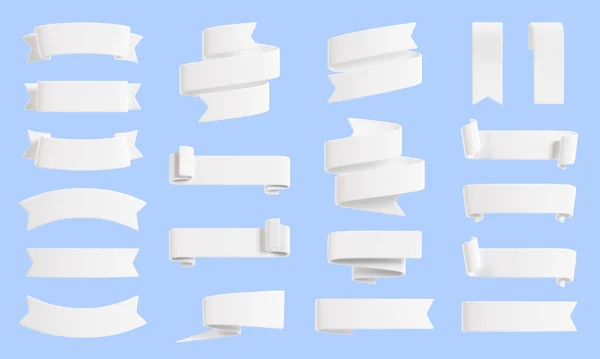 Ribbon Banner Render Set Collection White Glossy Text Box Form — kuvapankkivalokuva