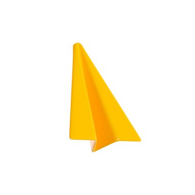 Paper plane 3d render - cartoon yellow origami airplane icon for email or new message concept. Mailing or travel simple element. Abstract gold aircraft in minimalistic style.
