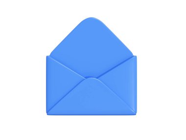 Open letter 3d render - blue paper envelope for sending newsletter or subscription concept. Icon for sending message by mail.New email or sms notification