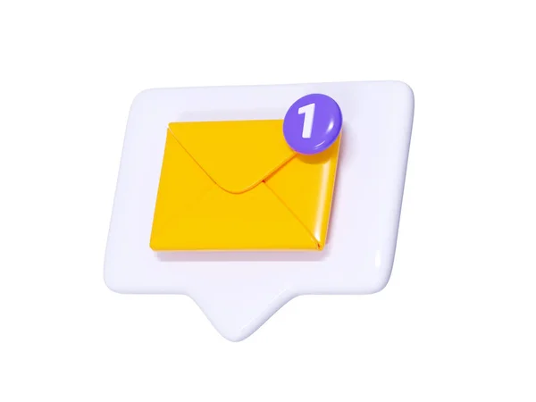 Message Notification Render Yellow Closed Envelope Number Notice White Speech — Stock Photo, Image
