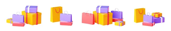 Shopping Bag Doos Stapel Render Groep Van Verschillende Winkel Cadeaupapier — Stockfoto