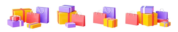 Shopping Bag Box Pile Render Gruppo Vari Negozi Confezioni Carta — Foto Stock