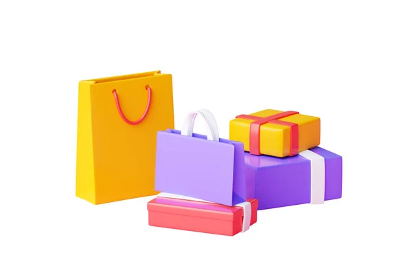 Shopping Bag Box Pile Render Group Various Shop Gift Paper — Stock Photo, Image