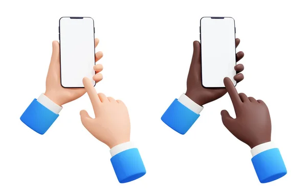 Mão Segurando Telefone Celular Renderizar Conjunto Ilustrações Mão Humana Azul — Fotografia de Stock