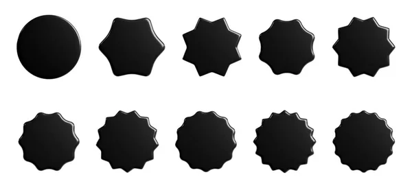 Black Starburst Sticker Render Set Collection Sun Burst Star Shape — Stock Photo, Image