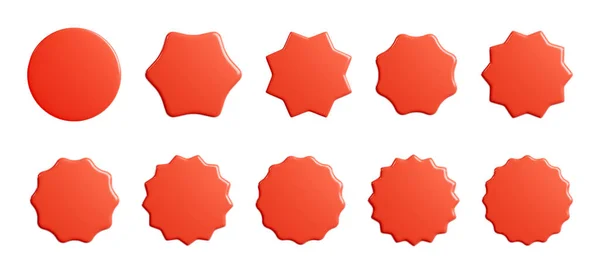 Red Starburst Adesivo Render Set Coleção Sol Rodada Explosão Crachás — Fotografia de Stock