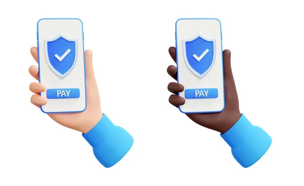 Säkerhet För Online Betalning Illustration Koncept Mänsklig Hand Håller Mobiltelefon — Stockfoto