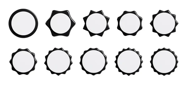 Zwarte Starburst Sticker Met Witte Plaat Render Set Verzameling Ronde — Stockfoto