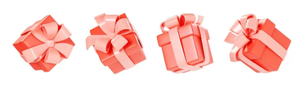 Красная Подарочная Коробка Розовой Лентой Бантом Иллюстрация Коллекции Падающие Подарочные — стоковое фото